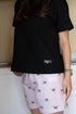 Women Summer Pajama set Black T-shirt + Rose Dog Short